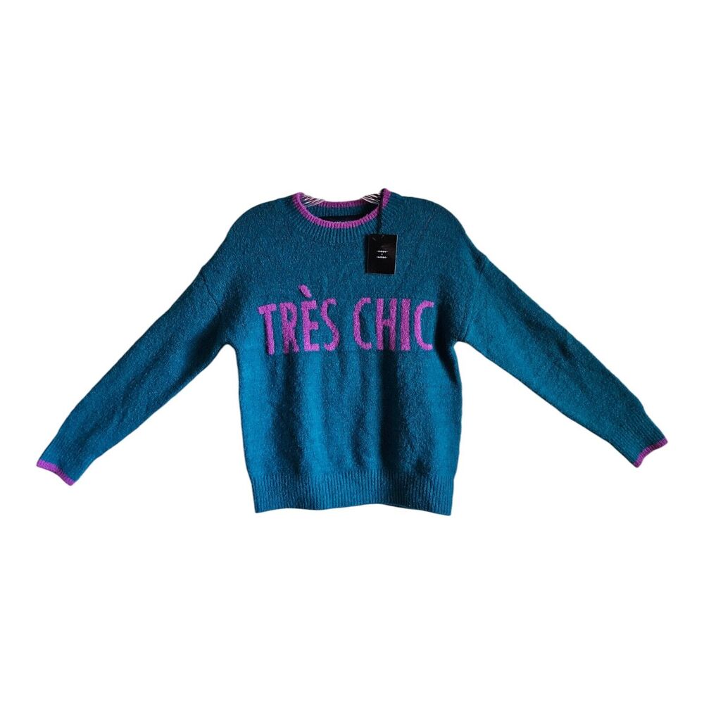 CODE X MODE NORDSTOM Women XS TRES CHIC Sweater Green Purple Long Sleeve 34" NEW